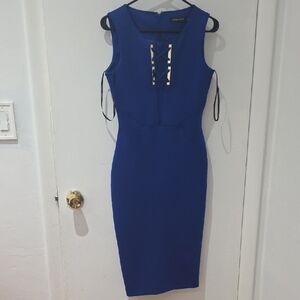 Ivanka Trump Royal Blue Lace-Up Midi Sheath Dress